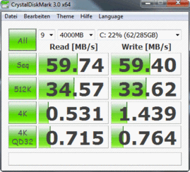 Crystal Disk Mark 3.0: Hitachi HTS545032B9A300 / Acer 1830T