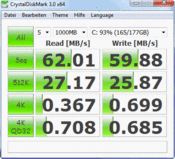 CrystalDiskMark 62 MB/s read