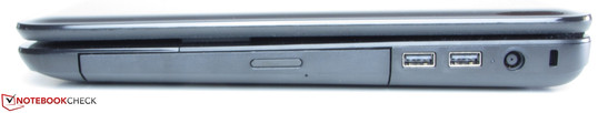 Right: DVD burner, 2x USB 2.0, Power socket, Kensington lock