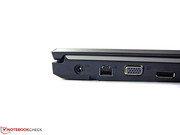 Besides a digital DisplayPort you can also use an analog VGA port to attach external displays.