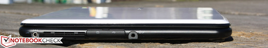 Left side: AC, Mini VGA, USB 2.0 (under the flap), headphone/microphone port