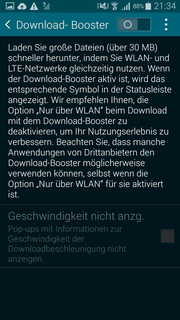 Like in the Galaxy S5, the Download Booster is preloaded. It can fuse Wi-Fi and LTE for faster downloading when required.