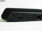 Kensington, HDMI, VGA and LAN are well-positioned in the far back