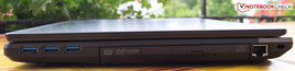 Right: 3x USB 3.0, DVD-LW, RJ-45 LAN, Kensington Lock port