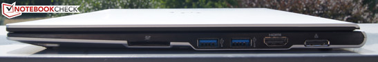 Right: SD card reader, 2x USB 3.0, HDMI, LAN connector port