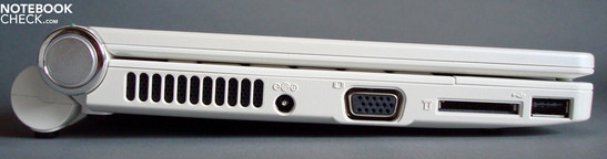 Left: Vent hole, DC-in, VGA, Cardreader, USB