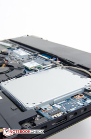 Replacing the hard drive requires removal of the battery