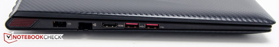 Left side: AC adapter, Gigabit Ethernet, HDMI, 2x USB 3.0