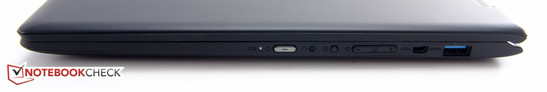 Left side: power button, reset, orientation lock, volume rocker switch, micro-HDMI, USB 3.0