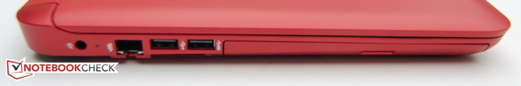 Left side: power jack, RJ-45, USB 2.0, USB 3.0, DVD Multi drive