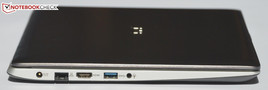 Left side: Power, Ethernet, HDMI, USB 3.0, Headphones/Microphone combi