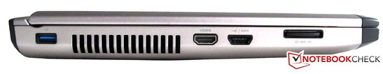 Left side: USB 3.0, HDMI, eSATA/USB combo interface, Cardreader