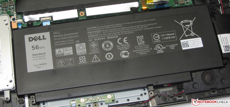 The battery has a capacity of 56 Wh and can be replaced.
