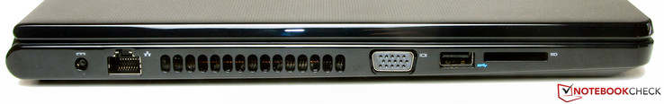 Left side: AC power, Gigabit-Ethernet, VGA, USB 3.0, card reader