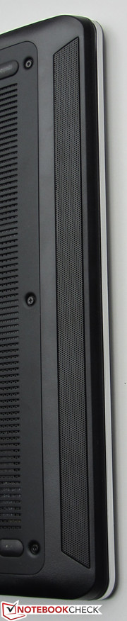 The stereo speakers are located on the underside of the computer.