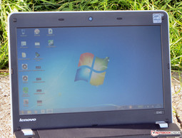 The ThinkPad Edge E145 in outdoor use.