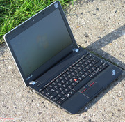 The ThinkPad Edge E145 outdoors.
