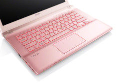 Press release image. Vaio E14P Pink model keyboard view.