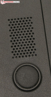 The speakers are on the laptop's underside.