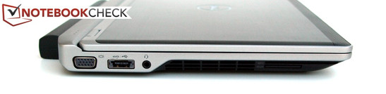 Left: VGA, eSATA/USB-2.0 combo, 3.5mm combo audio jack, SmartCard reader, card reader