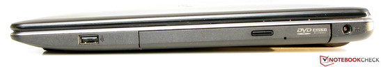 Right side: USB 2.0, DVD burner, power-in