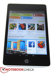 The display of the HP Slate 8 Pro offers 1600x1200 pixels yielding an aspect ratio of 4:3 (rather unusual for Android).
