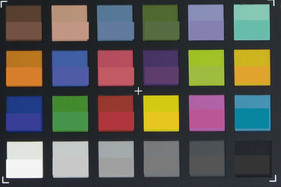 ColorChecker colors photographed. The bottom half of each patch shows the original colors.