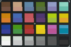 ColorChecker colors photographed. The bottom half of each patch shows the original colors.