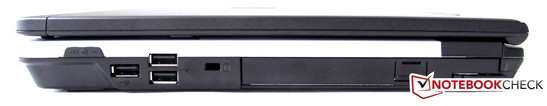 Right: 3 USB 2.0s, Kensington lock, DVD burner