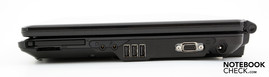 Right: ExpressCard/54 slot, audio ports, 3 x USB, VGA