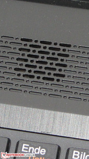 The speakers are above the keyboard.
