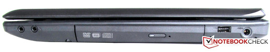 Right: Power input, USB 2.0, DVD burner, 2x audio