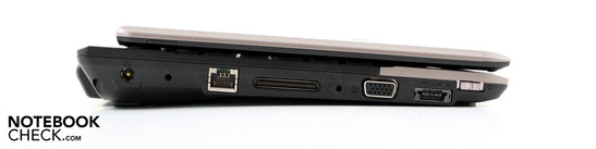 Left: AC, docking port, VGA, eSATA/USB, power slider