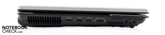 Left: DisplayPort, 2xUSB 2.0, eSATA/USB-combo, microphone, line-out