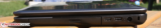 Right side: DVD burner, 2 x USB 2.0, AC + status LED, Kensington Lock