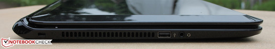 Left side: Kensington, USB 2.0, Audio-combo