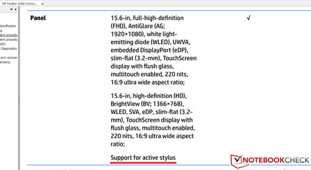 The handbook mentions support for active styli.