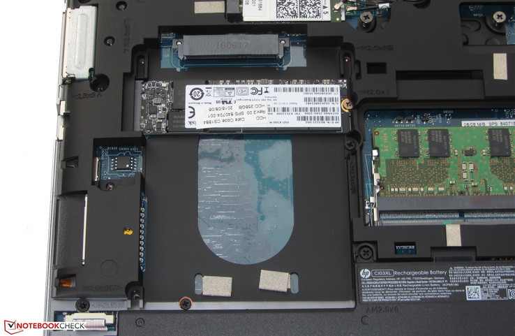 It is not possible to insert an M.2 SSD and 2.5-inch HDD (9.5 and 7 mm) at the same time. It might be possible to install a 5-mm, 2.5-inch hard drive (e.g. Seagate Ultra Thin). However, since we do not have such an HDD we cannot test this.
