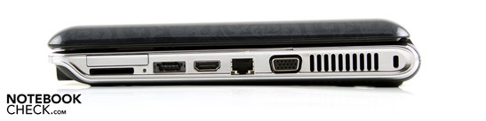 Right: ExpressCard/34, card reader, eSATA / USB, HDMI, Ethernet, VGA