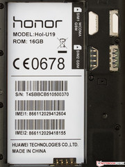 Model label, two IMEI numbers due to dual-SIM