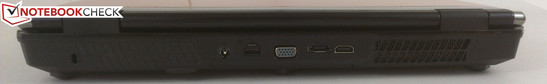 Rear: Kensington Lock, AC plug, Gigabit Ethernet, VGA-out, eSATA, HDMI 1.4-out