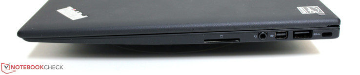 Right: Card reader, audio combo, mini DisplayPort, USB 3.0, Kensington lock