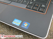 The Intel vPro and Windows logos on the rubber-smooth palm rest surface