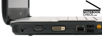Left side: Kensington lock, VGA, DVI, LAN, 2x USB....
