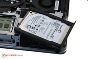 Replacing the hard drive is very easy. Just loosen two screws and you can pull it out at the side.