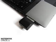 Typical ExpressCard: the enhancement clearly protrudes the case of the notebook