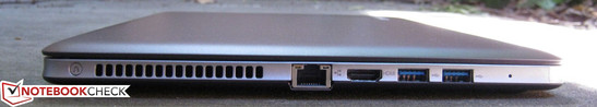 Left: Lenovo Onekey Recovery button, 10/100 RJ-45, HDMI-out, 2x USB 3.0
