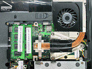 Both memory slots are occupied and the fan can be conveniently cleaned.