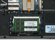 The reviewed notebook was equipped with 2GB RAM, but, both slots are occupied, so you have to replace at least one of them, if you consider to upgrade the RAM capacity.