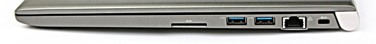 Right: SD slot, 2x USB 3.0, LAN, Kensington lock